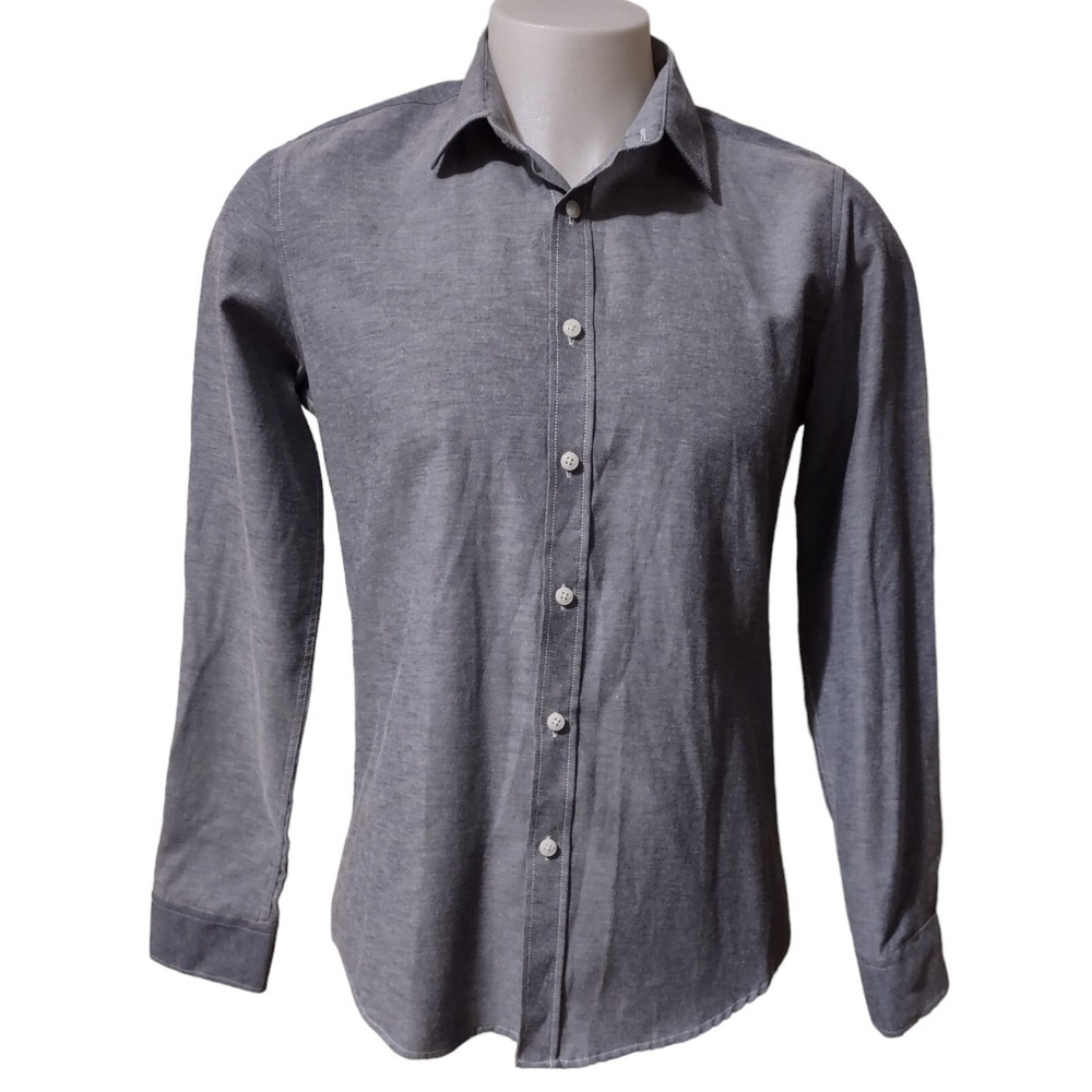 H2H Dress Shirt Mens Medium Long Sleeve Button Down Gray Tapered Fitted Collared